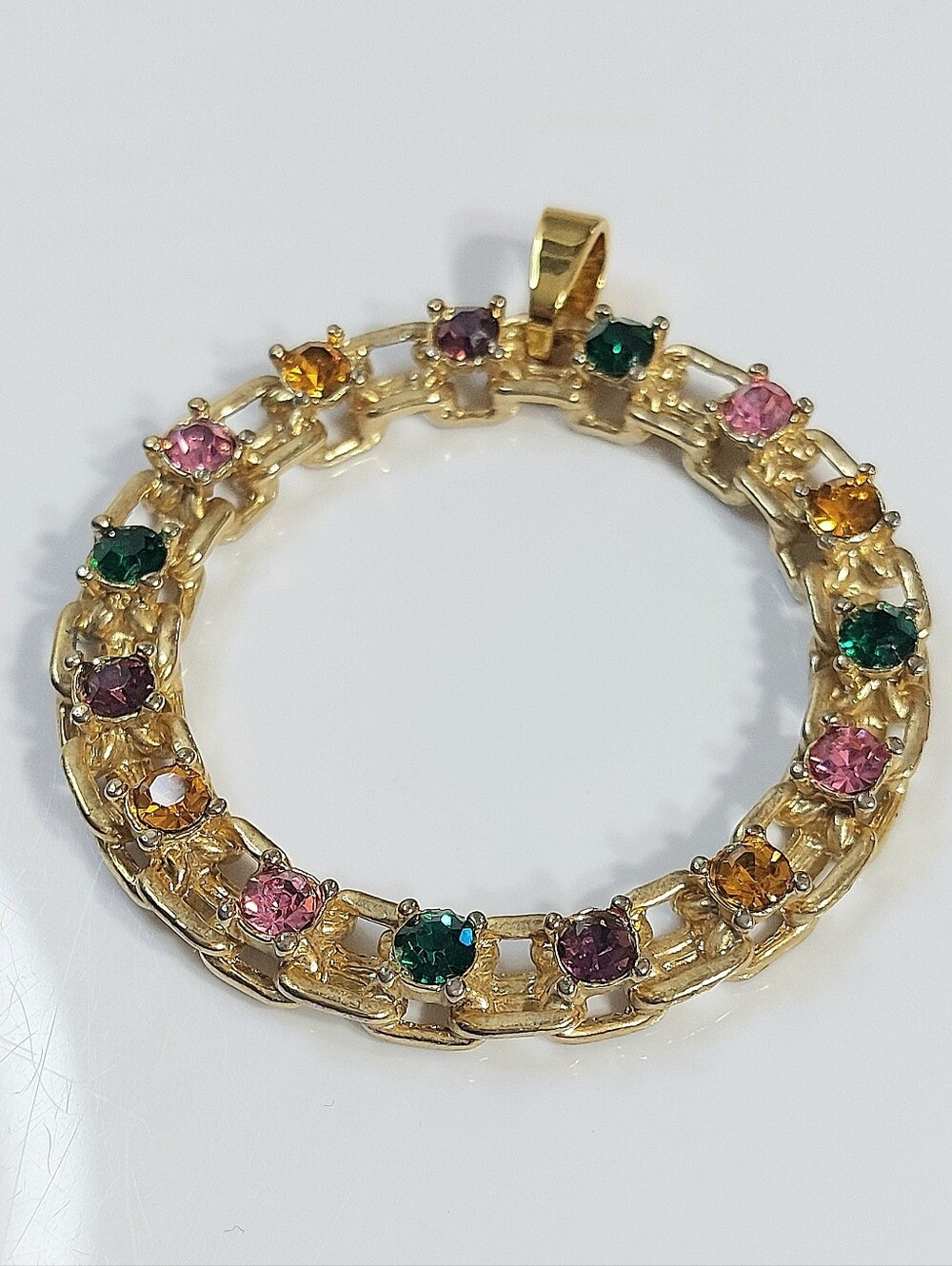 Vintage Gold Multicolor Gemstone Circle Pendant - Women Jewelry - Picture 2 of 6